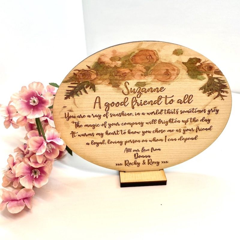 Wooden Plaque for Celebrations Friends Plaque Keepsake in Solid Maple Wood with Stand Personalised with your own words